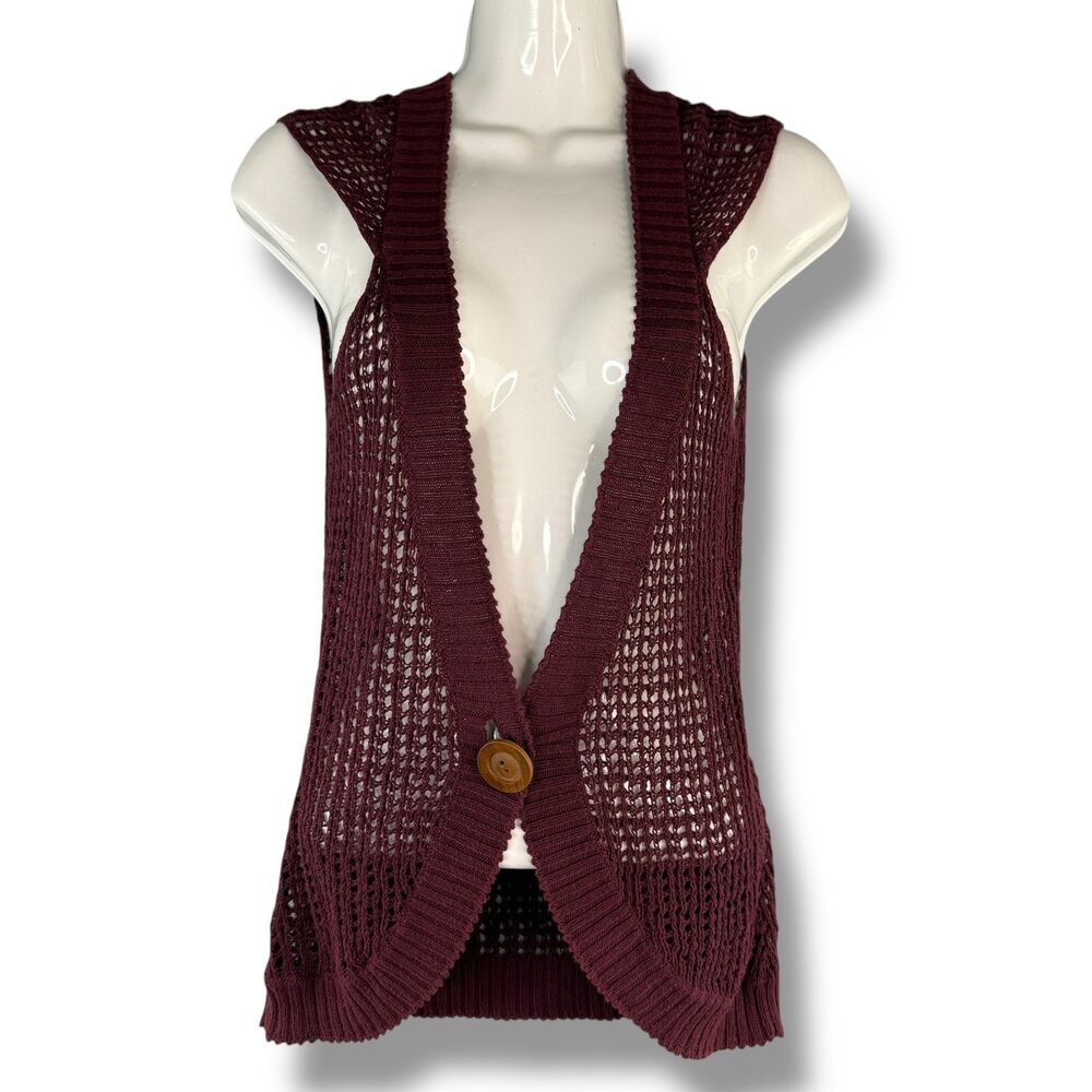 Y2K/90s Express Burgundy Knit Short Sleeve Button Up Cardigan Boho Chic Whimsy S